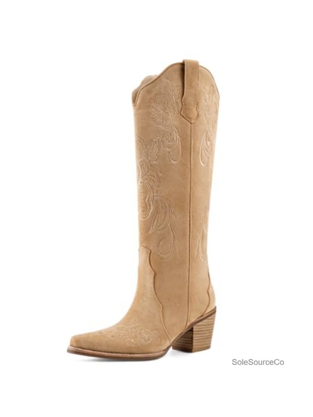 Knee High Cowboy Boots Women Snip Toe Floral Embroidered Western Boots